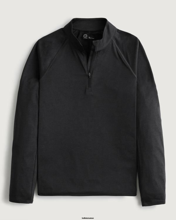 gilly hicks active léger quart de zip en tricot Hommes noir Hollister hauts RRRJX1046