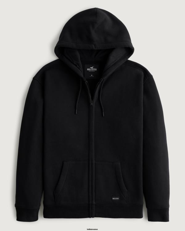 sweat à capuche décontracté à fermeture éclair Hommes noir Hollister hauts RRRJX823