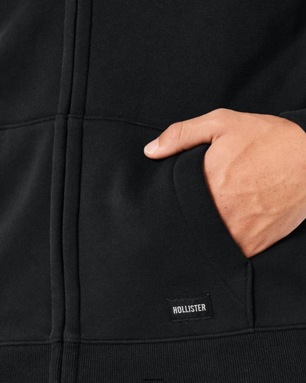 sweat à capuche décontracté à fermeture éclair Hommes noir Hollister hauts RRRJX823