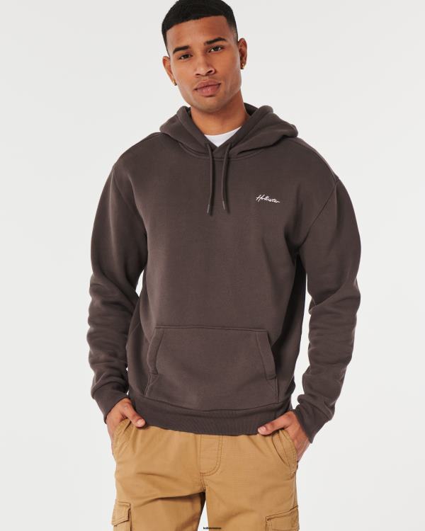 sweat à capuche décontracté à logo feel good Hommes marron foncé Hollister hauts RRRJX973