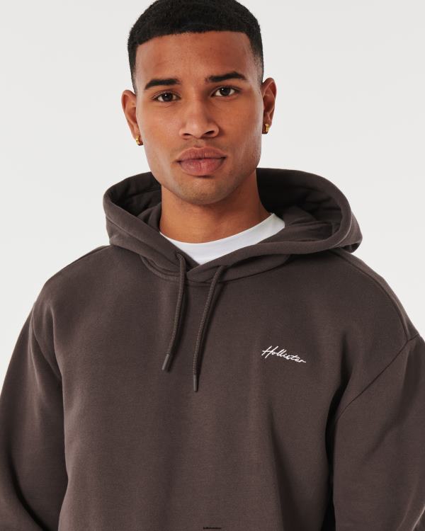sweat à capuche décontracté à logo feel good Hommes marron foncé Hollister hauts RRRJX973