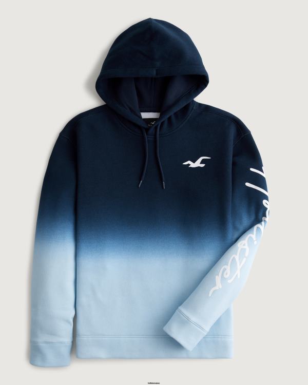 sweat à capuche graphique à logo ombré Hommes dégradé bleu marine à bleu clair Hollister hauts RRRJX919