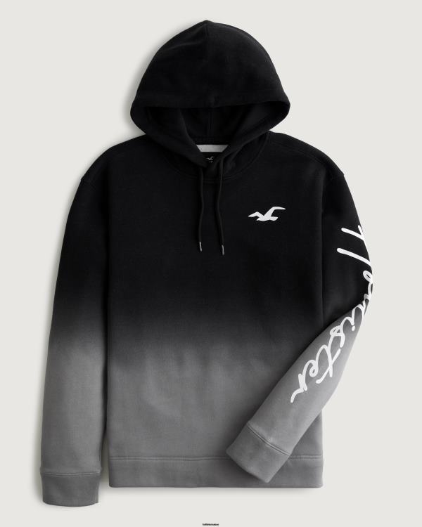 sweat à capuche graphique à logo ombré Hommes ombre noire à grise Hollister hauts RRRJX864