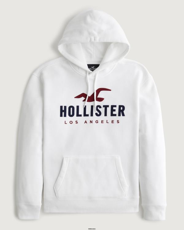 sweat à capuche à logo imprimé Hommes blanc Hollister hauts RRRJX1053