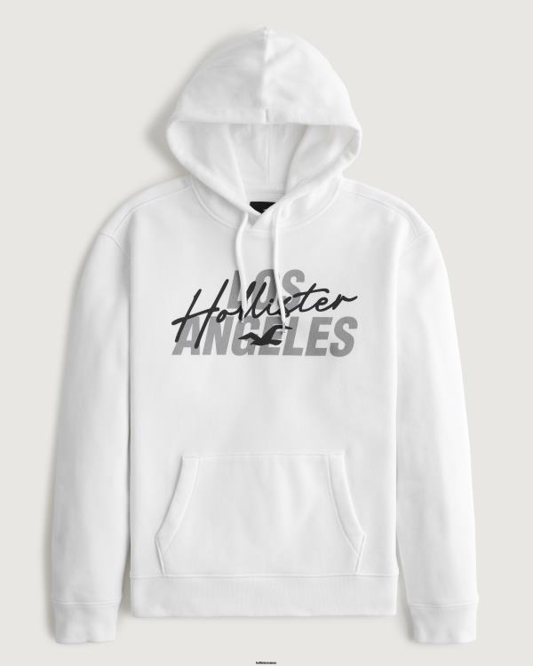 sweat à capuche à logo imprimé Hommes blanc Hollister hauts RRRJX1062