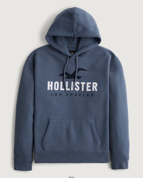 sweat à capuche à logo imprimé Hommes marine Hollister hauts RRRJX984