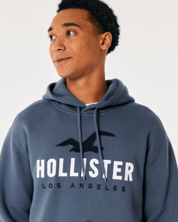 sweat à capuche à logo imprimé Hommes marine Hollister hauts RRRJX984