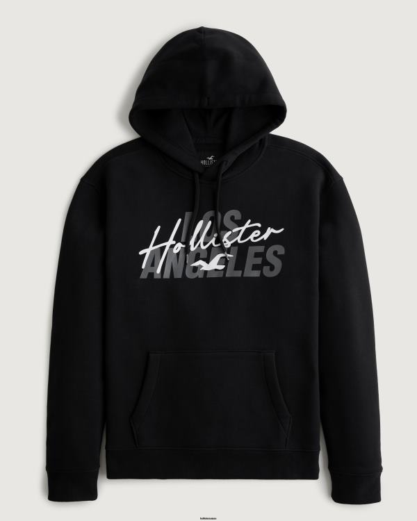 sweat à capuche à logo imprimé Hommes noir Hollister hauts RRRJX1019