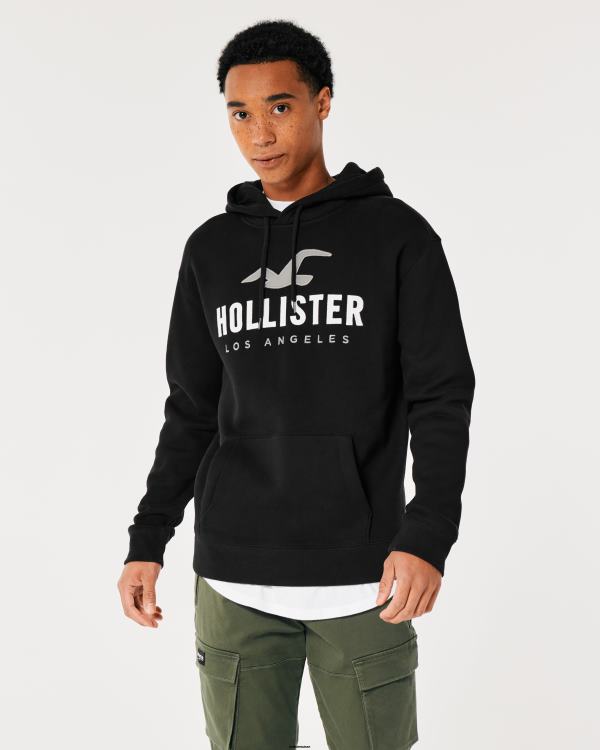 sweat à capuche à logo imprimé Hommes noir Hollister hauts RRRJX965