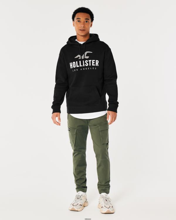 sweat à capuche à logo imprimé Hommes noir Hollister hauts RRRJX965