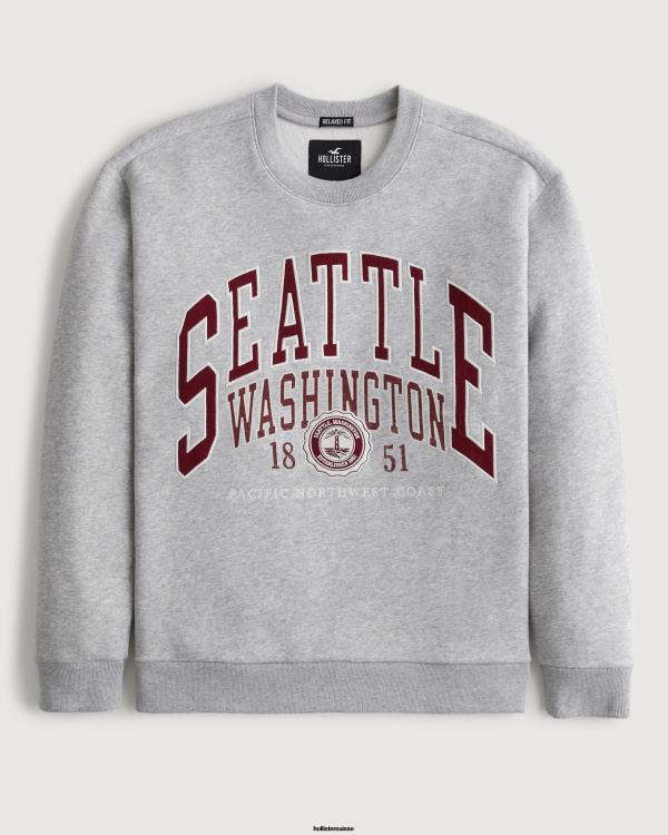 sweat graphique seattle décontracté Hommes gris chiné Hollister hauts RRRJX963