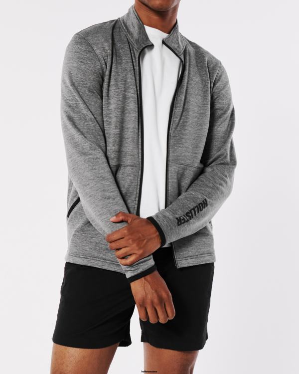 sweat-shirt zippé à col montant en polaire active Hommes gris chiné Hollister hauts RRRJX858