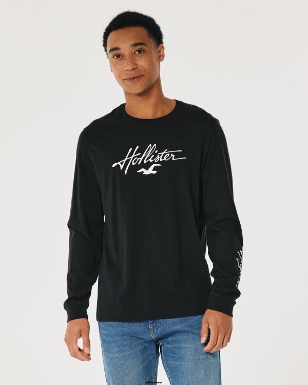 t-shirt graphique à manches longues Hommes noir Hollister hauts RRRJX809