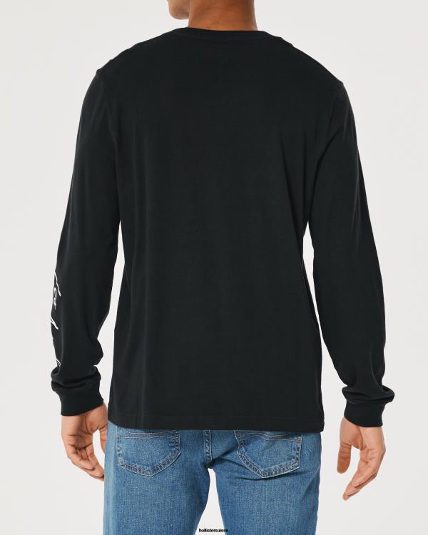 t-shirt graphique à manches longues Hommes noir Hollister hauts RRRJX809