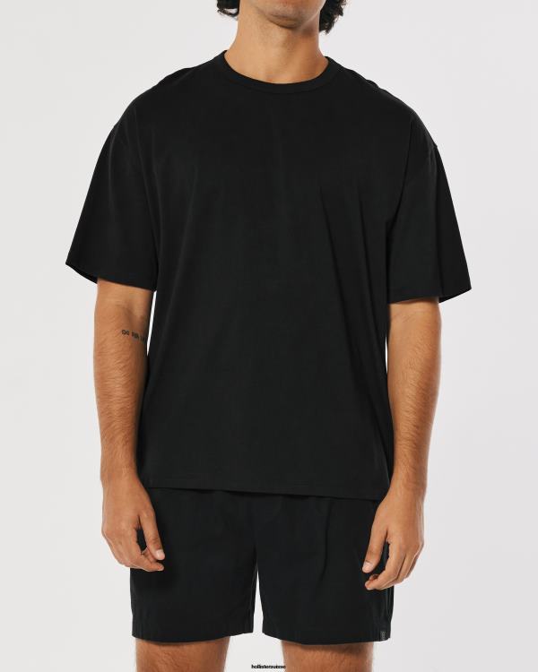 Gilly Hicks Active Essentials - T-shirt ras du cou oversize Hommes noir Hollister hauts RRRJX1082