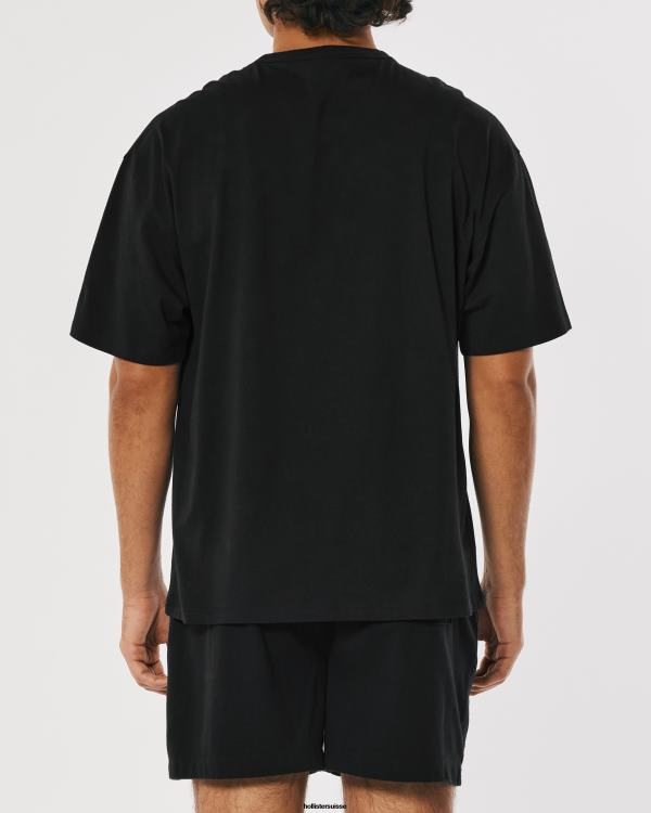 Gilly Hicks Active Essentials - T-shirt ras du cou oversize Hommes noir Hollister hauts RRRJX1082