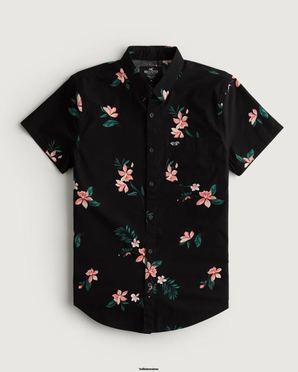 chemise boutonnée à fleurs Hommes fleuri noir Hollister hauts RRRJX1001