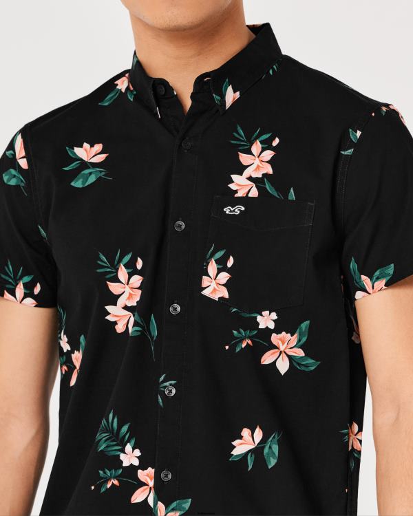 chemise boutonnée à fleurs Hommes fleuri noir Hollister hauts RRRJX1001