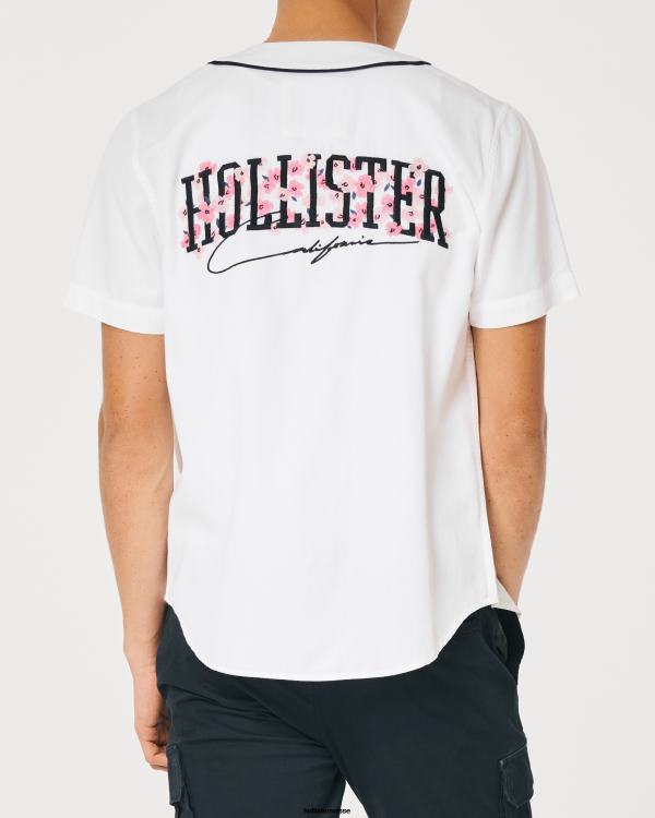 chemise de baseball décontractée à logo fleur de cerisier Hommes blanc Hollister hauts RRRJX1080