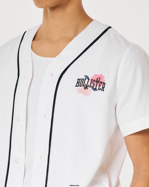 chemise de baseball décontractée à logo fleur de cerisier Hommes blanc Hollister hauts RRRJX1080
