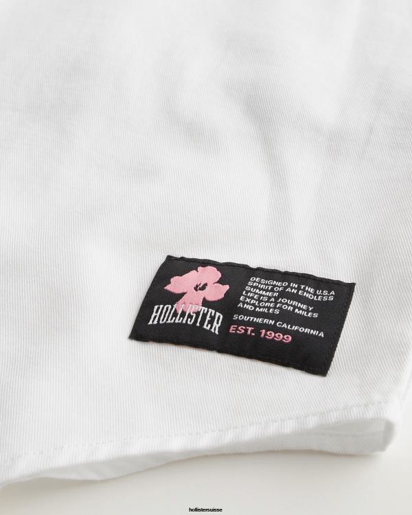 chemise de baseball décontractée à logo fleur de cerisier Hommes blanc Hollister hauts RRRJX1080
