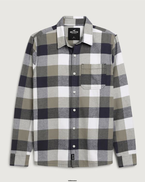 chemise en flanelle boutonnée Hommes chèque d'olive Hollister hauts RRRJX1051