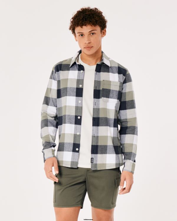 chemise en flanelle boutonnée Hommes chèque d\'olive Hollister hauts RRRJX1051