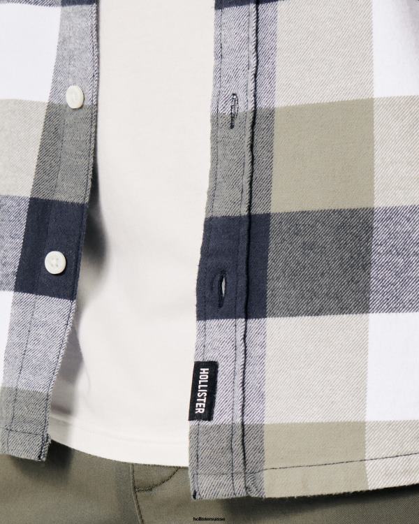 chemise en flanelle boutonnée Hommes chèque d\'olive Hollister hauts RRRJX1051