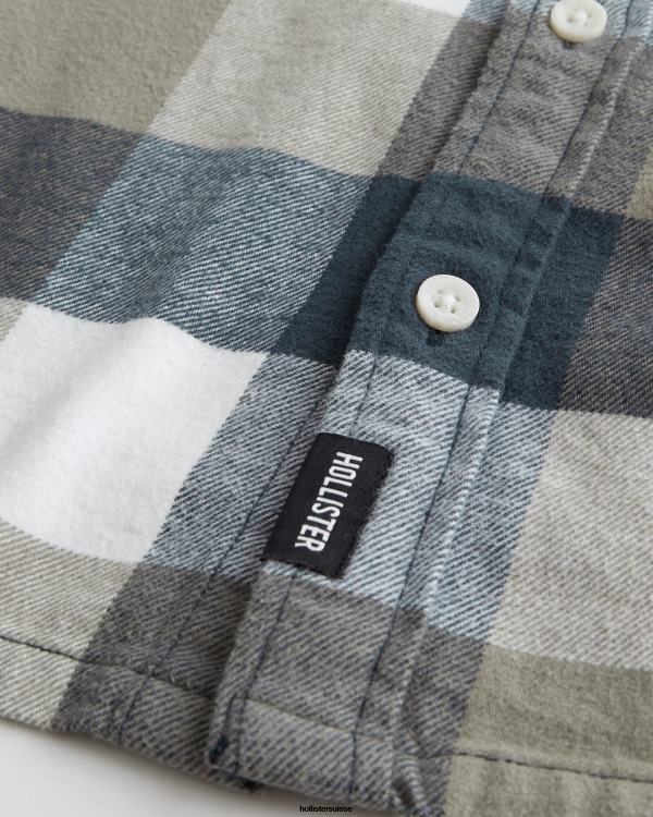 chemise en flanelle boutonnée Hommes chèque d\'olive Hollister hauts RRRJX1051