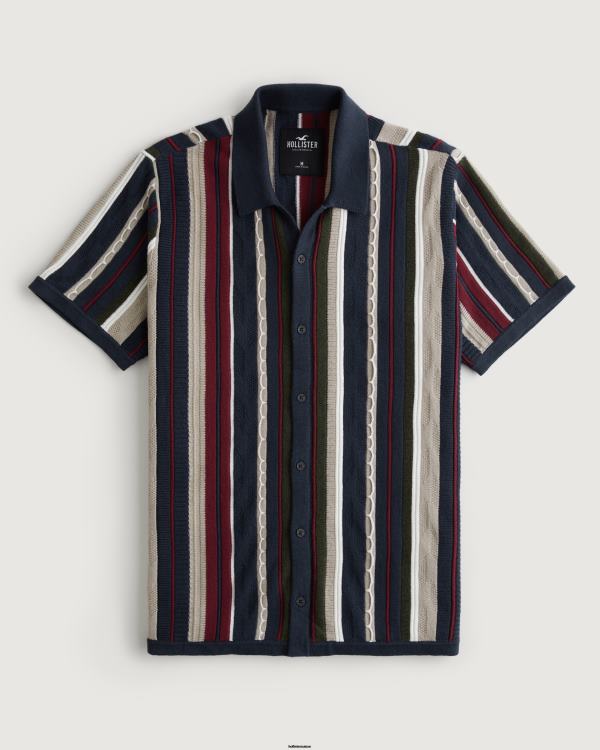 chemise pull texturée à manches courtes Hommes rayure marine Hollister hauts RRRJX921