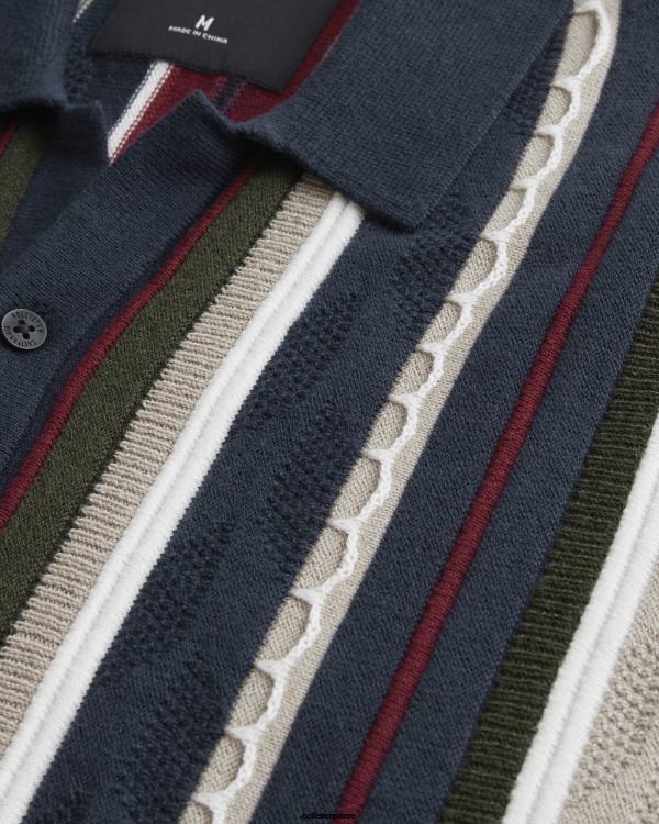 chemise pull texturée à manches courtes Hommes rayure marine Hollister hauts RRRJX921
