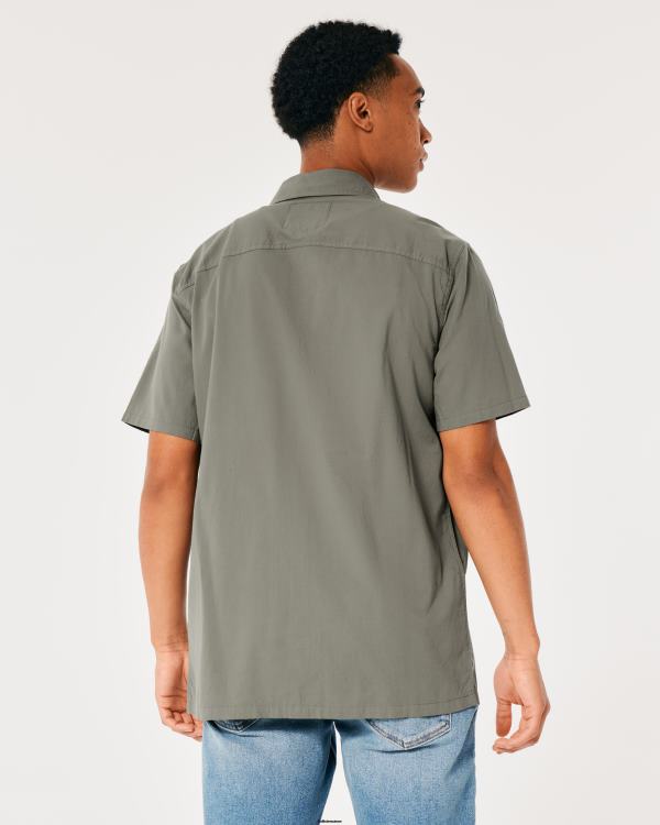 chemise utilitaire à manches courtes en popeline Hommes olive Hollister hauts RRRJX1050