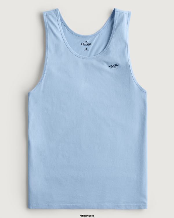 débardeur à logo en coton Hommes bleu clair Hollister hauts RRRJX837
