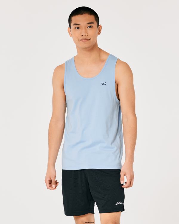 débardeur à logo en coton Hommes bleu clair Hollister hauts RRRJX837