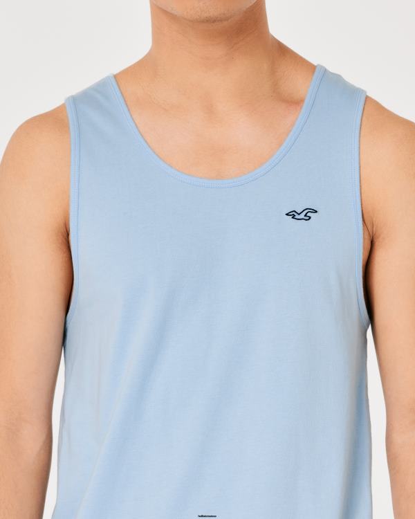 débardeur à logo en coton Hommes bleu clair Hollister hauts RRRJX837