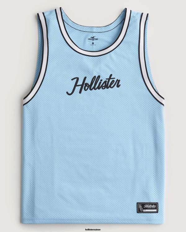 débardeur à logo en mesh Hommes bleu clair Hollister hauts RRRJX1077