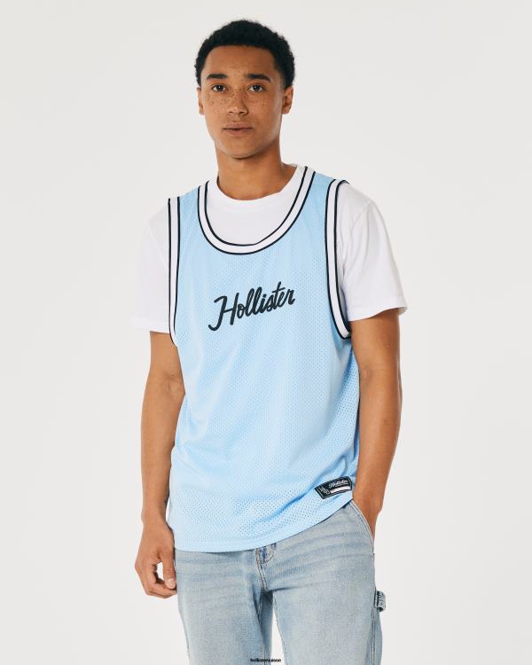 débardeur à logo en mesh Hommes bleu clair Hollister hauts RRRJX1077