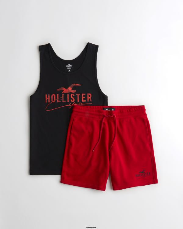 ensemble débardeur et short en jersey Hommes noir rouge Hollister hauts RRRJX1071