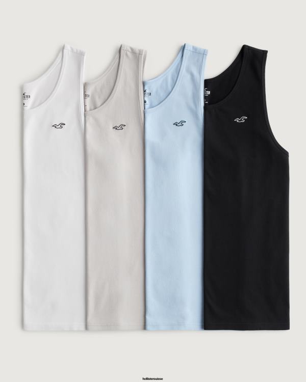 lot de 4 débardeurs en jersey de coton avec logo icon Hommes blanc Hollister hauts RRRJX812