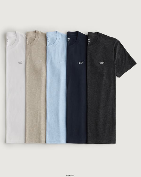 pack de 5 t-shirts ras du cou à logo iconique muscle fit Hommes multi Hollister hauts RRRJX822