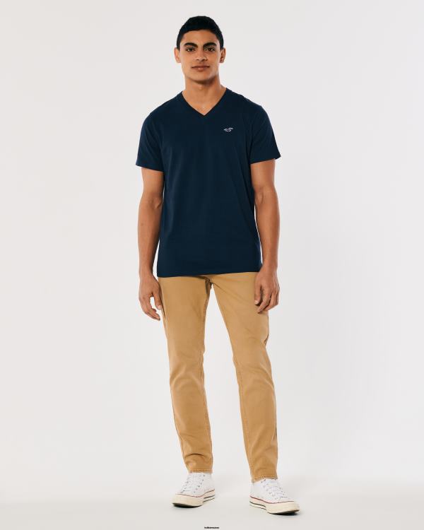 t-shirt à col v en coton à logo iconique Hommes marine Hollister hauts RRRJX931