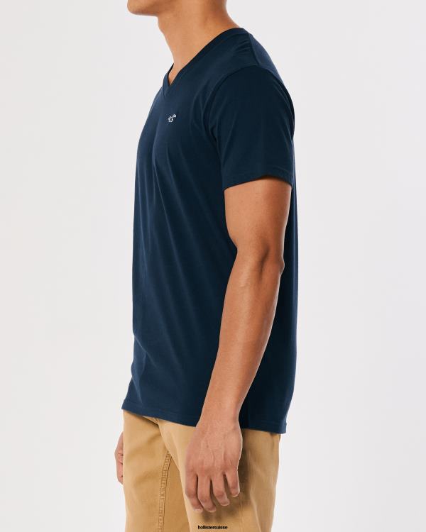 t-shirt à col v en coton à logo iconique Hommes marine Hollister hauts RRRJX931