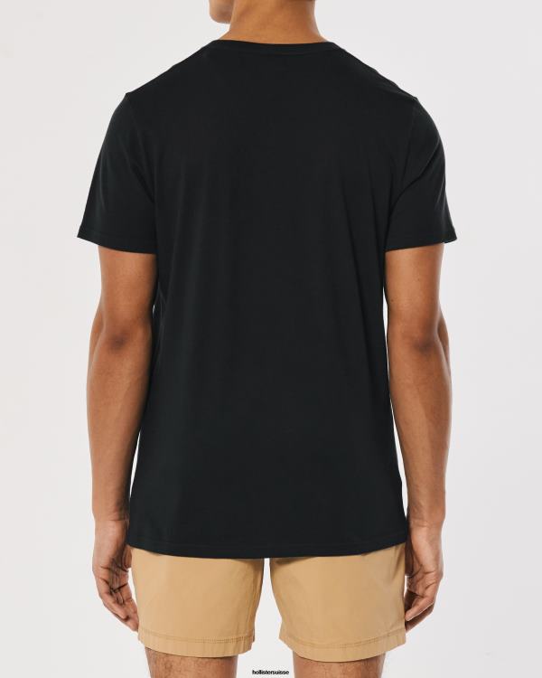 t-shirt à col v en coton à logo iconique Hommes noir Hollister hauts RRRJX1061