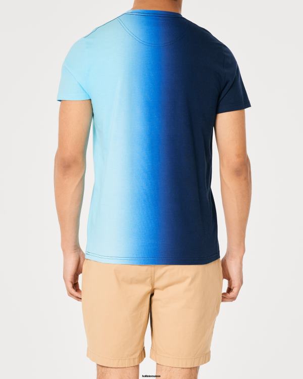 t-shirt en coton à logo iconique Hommes dégradé bleu marine à turquoise Hollister hauts RRRJX861