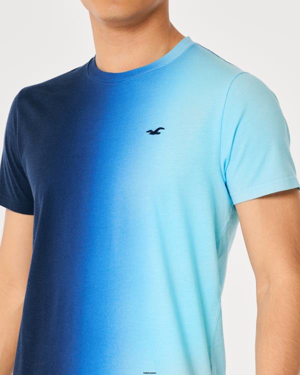 t-shirt en coton à logo iconique Hommes dégradé bleu marine à turquoise Hollister hauts RRRJX861