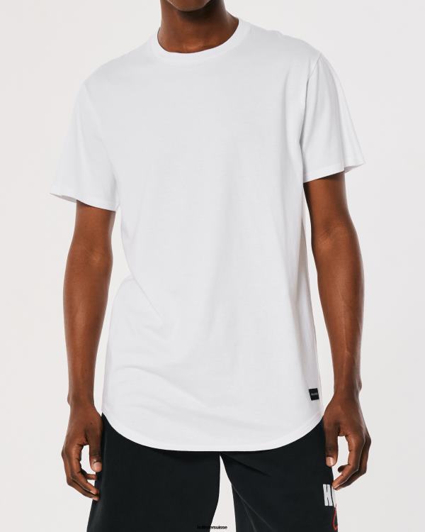 t-shirt long en coton Hommes blanc Hollister hauts RRRJX820