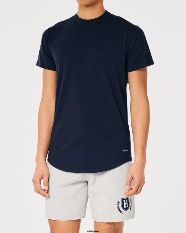 t-shirt long en coton Hommes marine Hollister hauts RRRJX857