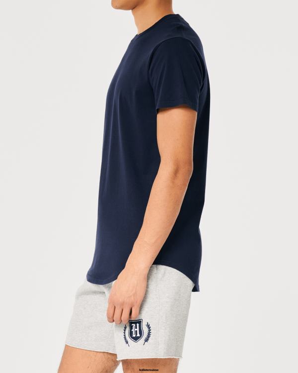 t-shirt long en coton Hommes marine Hollister hauts RRRJX857
