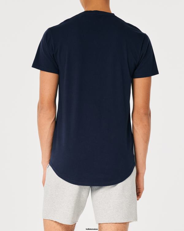 t-shirt long en coton Hommes marine Hollister hauts RRRJX857