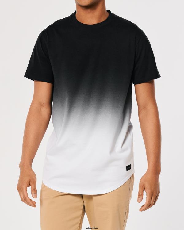 t-shirt long en coton dégradé Hommes ombre noir à blanc Hollister hauts RRRJX1052